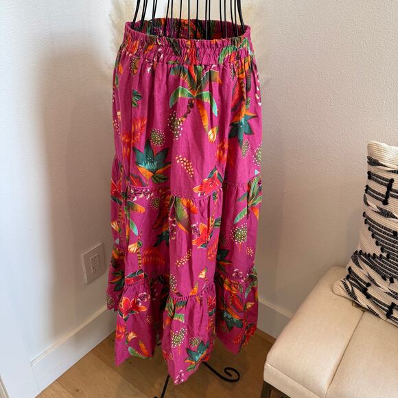 Rachel Roy Pink Floral Tropical Linen Blend Tiered Maxi Skirt Medium - Picture 5 of 10